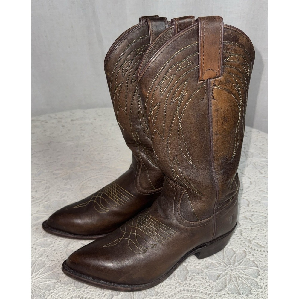 Frye Billy Brown Cowgirl Boots Leather Cowboy Stitch Western Women's Size 8.5